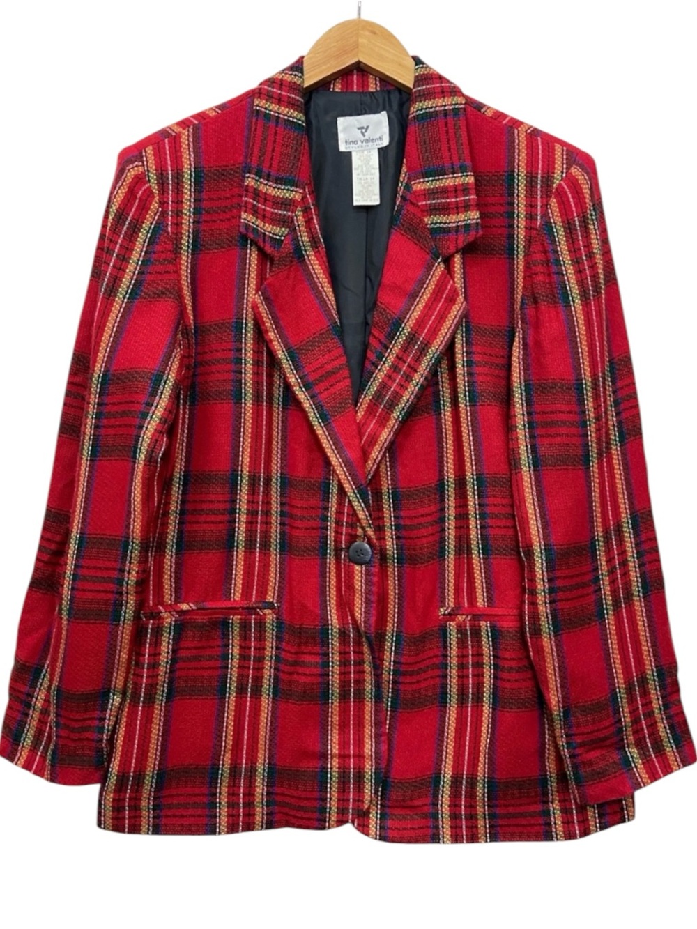 VTG Tino Valenti Wool Blend Red Plaid Blazer - Women’s 14 - Italy - VINTAGE